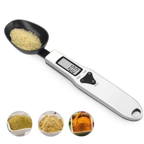 Digital Measuring Spoon for accurate ingredient measurements in the kitchen, showing spices and dry ingredients.