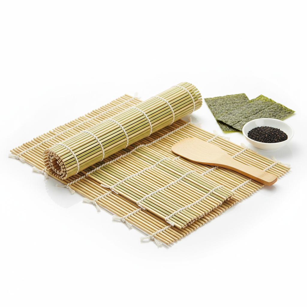 DIY Bamboo Sushi Rolling Mat Set with Rice Paddle